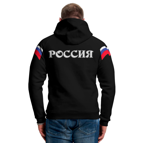Мужское худи с изображением Грозный медведь России цвета Белый