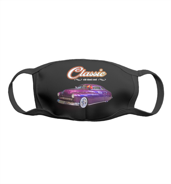 Маска тканевая с изображением Американский олдтаймер Mercury на черном цвета Белый