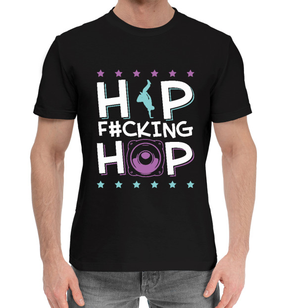Мужская хлопковая футболка с изображением Hip Hop цвета Черный