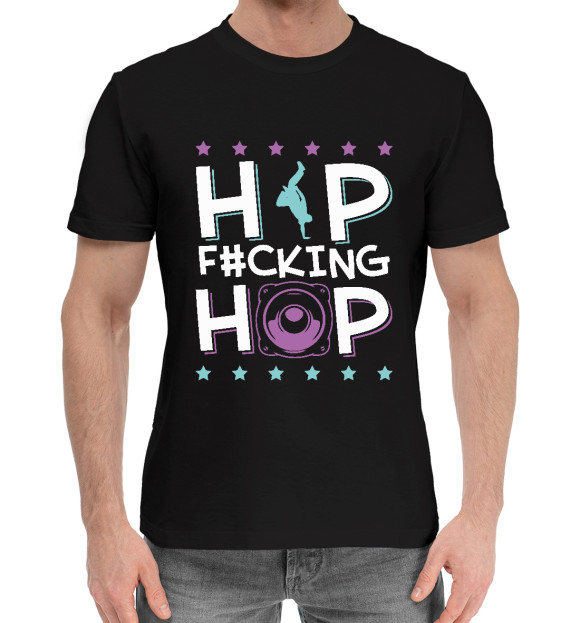 Мужская хлопковая футболка с изображением Hip Hop цвета Черный