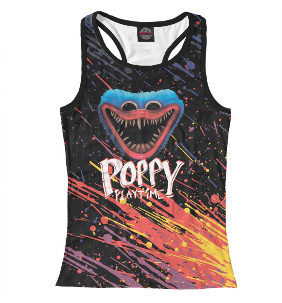 Женская майка-борцовка с притом Poppy Playtime цвета Белый Женская майка-борцовка с изображением Poppy Playtime цвета Белый
