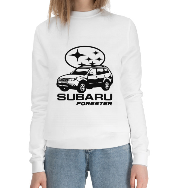Женский хлопковый свитшот с изображением SUBARU цвета Белый