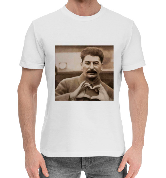 Мужская хлопковая футболка с изображением Сталин - Love цвета Белый