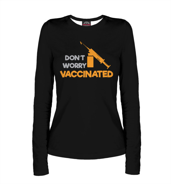 Женский лонгслив с изображением Vaccinated цвета Белый