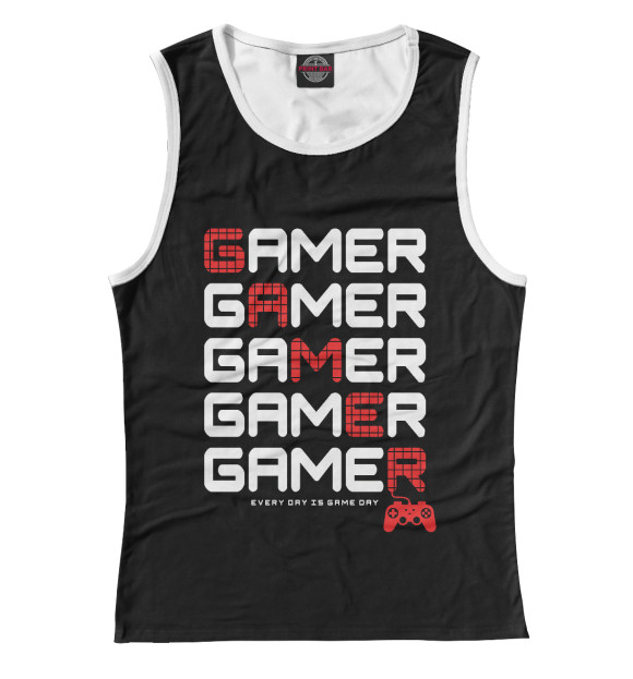 Майка для девочки с притом Gamer цвета Белый Майка для девочки с изображением Gamer цвета Белый