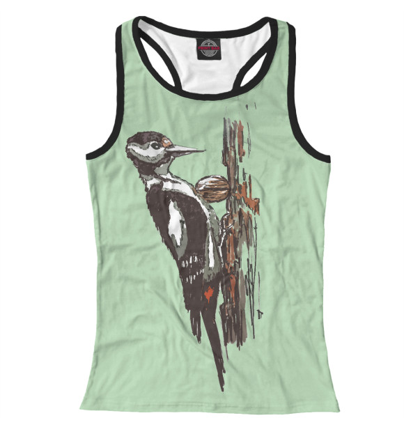 Женская майка-борцовка с притом Дятел (зеленый фон) цвета Белый Женская майка-борцовка с изображением Дятел (зеленый фон) цвета Белый
