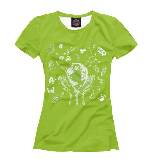 Женская футболка с изображением Зеленая планета цвета Белый