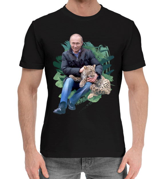 Мужская хлопковая футболка с изображением Путин цвета Черный