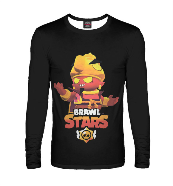 Мужской лонгслив с притом Brawl Stars ДЖИН цвета Белый Мужской лонгслив с изображением Brawl Stars ДЖИН цвета Белый