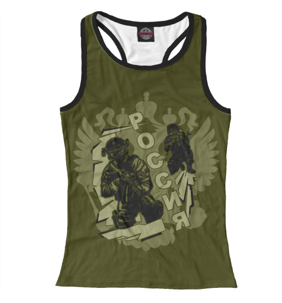 Женская майка-борцовка с изображением Герб и воины на оливковом фоне цвета Белый