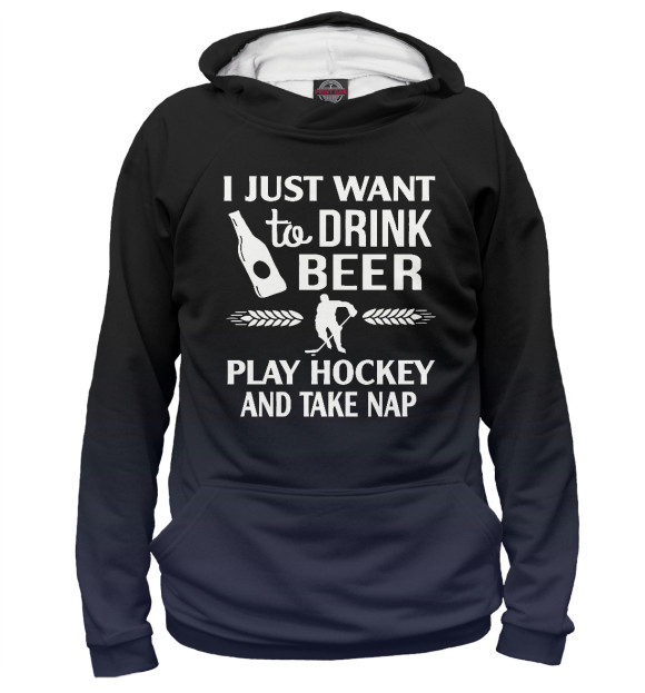 Женское худи с изображением Drink Beer Play Hockey цвета Белый