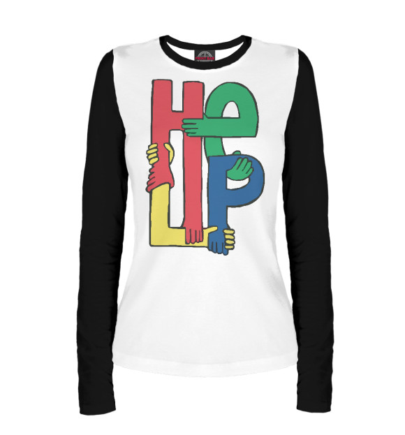 Женский лонгслив с изображением HELP цвета Белый