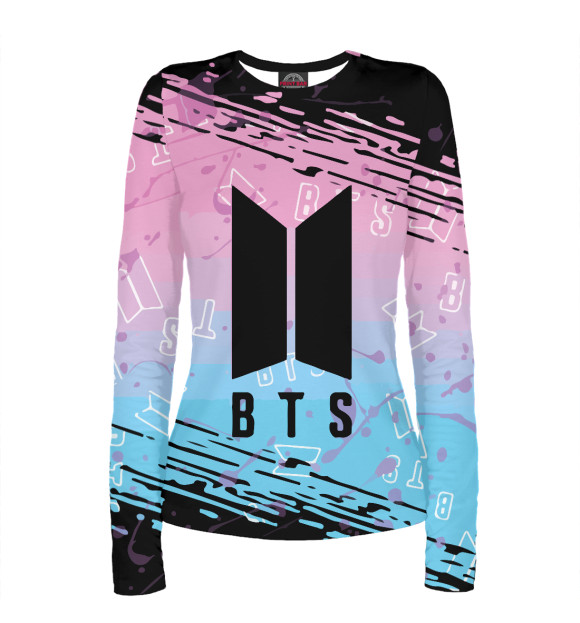 Женский лонгслив с изображением BTS цвета Белый