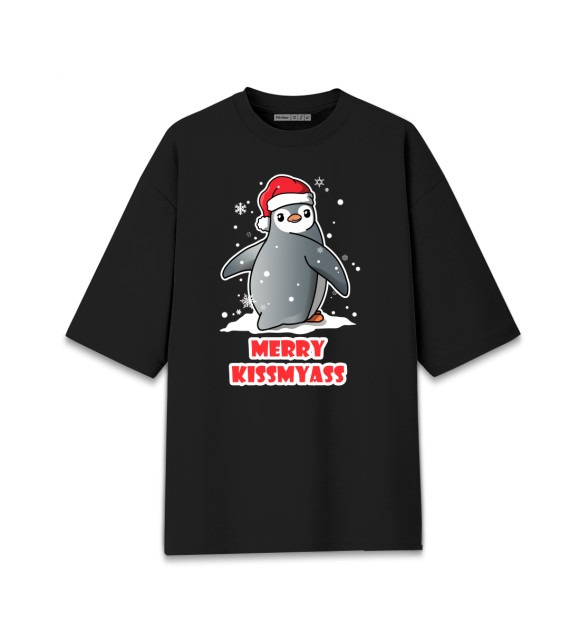 Женская футболка оверсайз с изображением Merry kissmyass цвета Черный