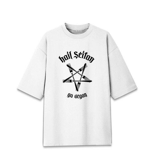 Женская футболка оверсайз с изображением Hail Seitan цвета Белый