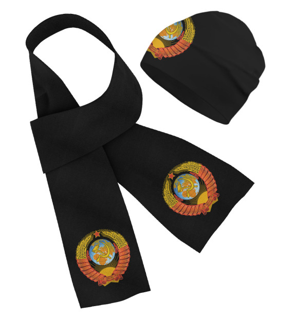 Шарф и шапка с изображением Герб СССР цвета Белый