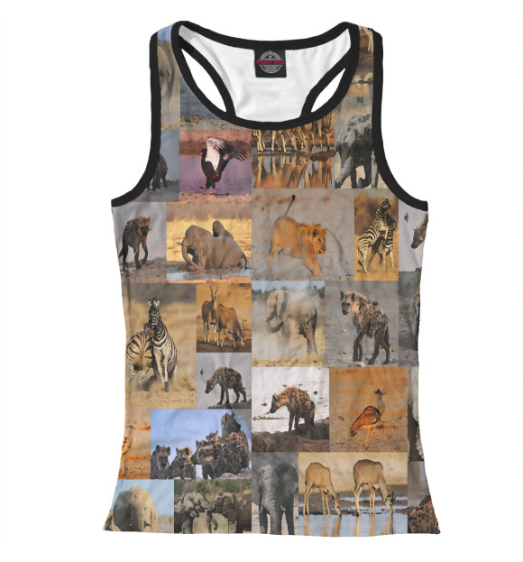 Женская майка-борцовка с изображением Африканские животные цвета Белый