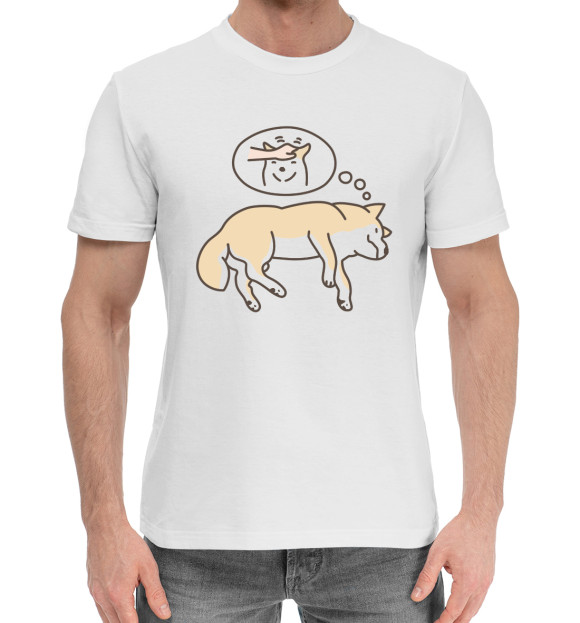 Мужская хлопковая футболка с изображением Сиба-ину цвета Белый
