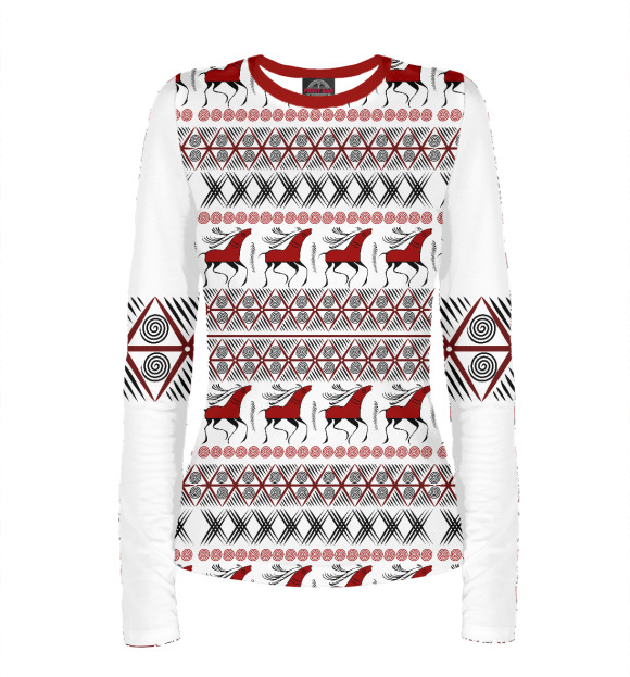 Женский лонгслив с изображением Декоративные олени цвета Белый