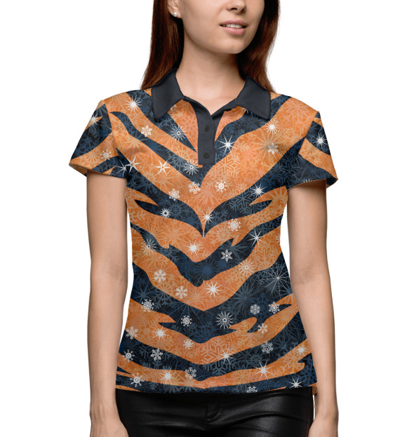 Женское поло с изображением Новогодняя шкура тигра цвета Белый