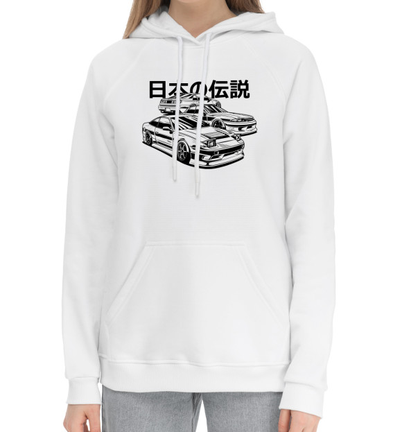 Женский хлопковый худи с изображением Японские Легенды. 240Sx, Skyline, 300ZX цвета Белый