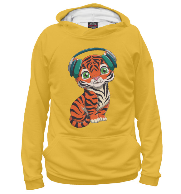 Мужское худи с изображением Music Tiger цвета Белый