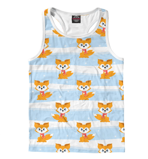 Мужская майка-борцовка с изображением Лисички в шарфиках цвета Белый