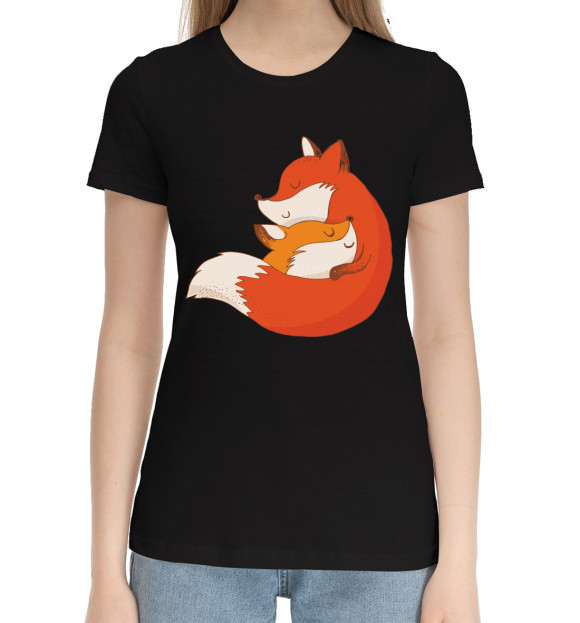Женская хлопковая футболка с изображением Лисичка цвета Черный