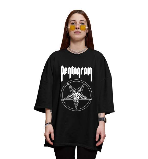 Женская футболка оверсайз с притом Pentagram цвета Черный Женская футболка оверсайз с изображением Pentagram цвета Черный