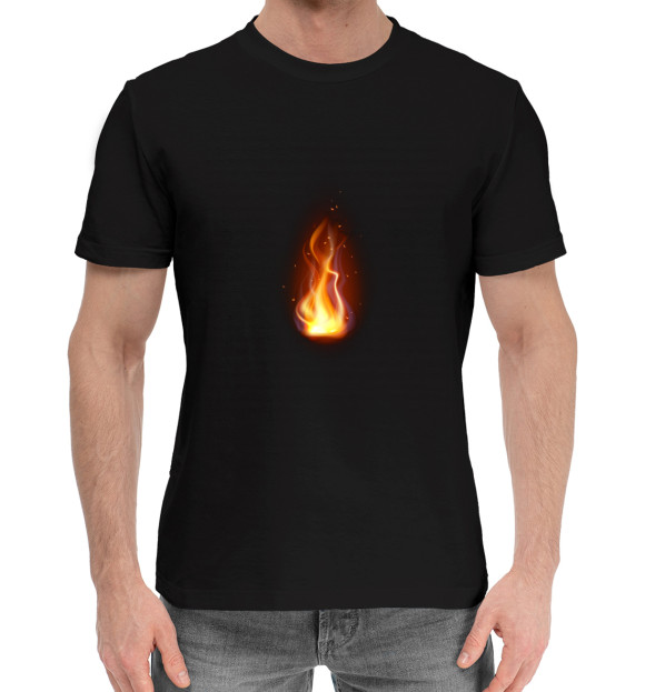 Мужская хлопковая футболка с изображением Огонь цвета Черный