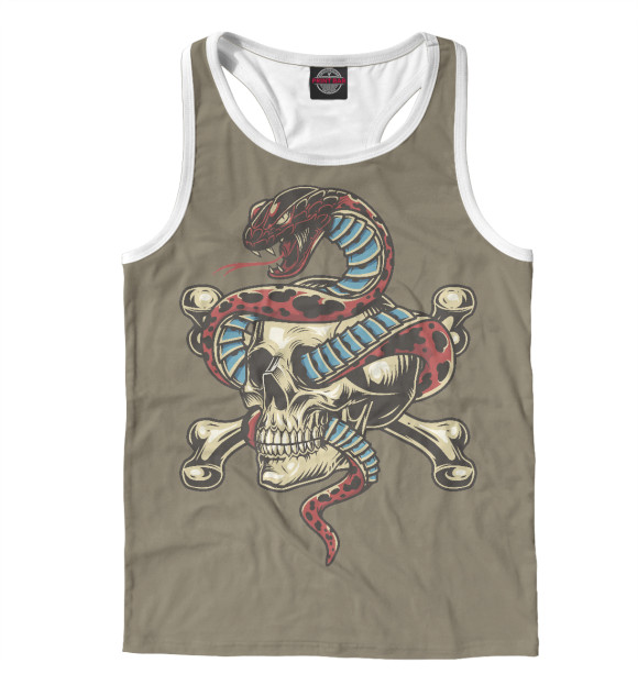 Мужская майка-борцовка с изображением Череп змей цвета Белый
