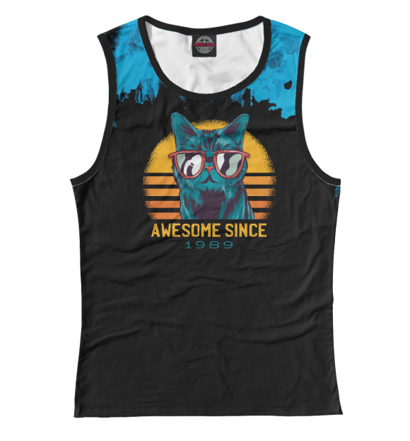 Майка для девочки с изображением AWESOME CAT SINCE 1989 цвета Белый