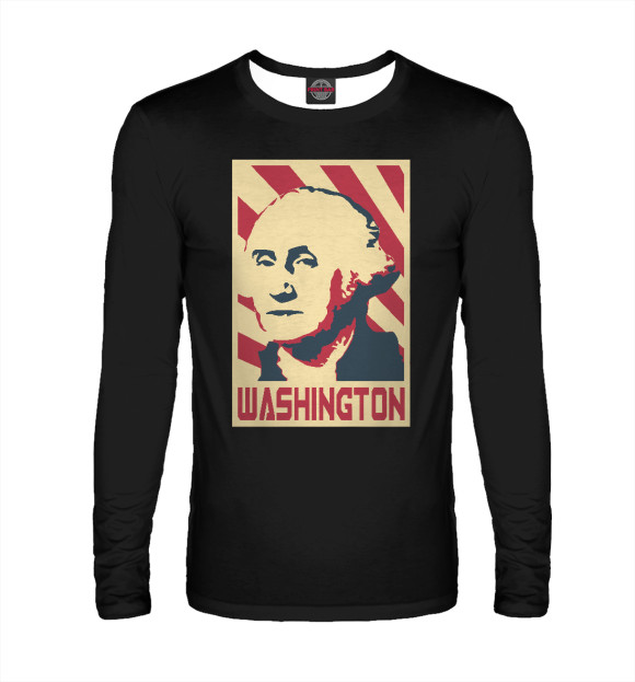 Мужской лонгслив с изображением Washington (черный фон) цвета Белый