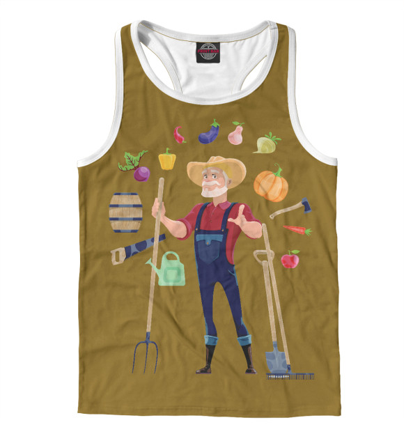 Мужская майка-борцовка с изображением Фермер цвета Белый