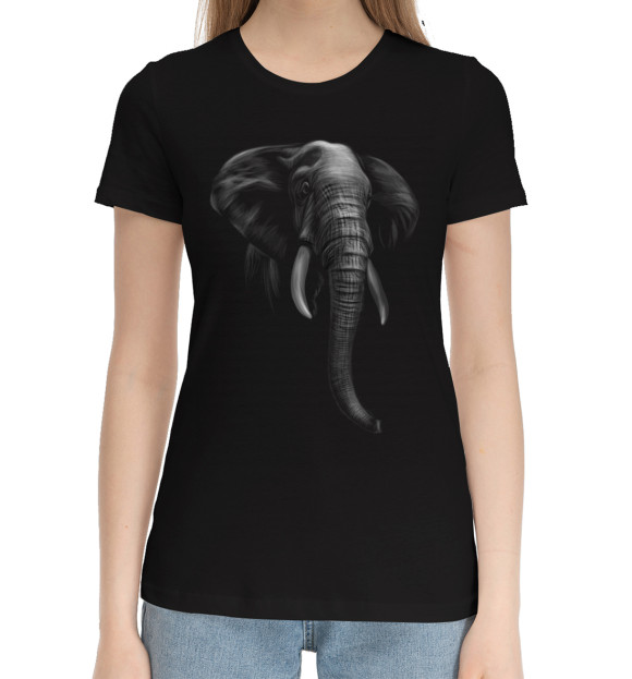 Женская хлопковая футболка с изображением Слоны цвета Черный