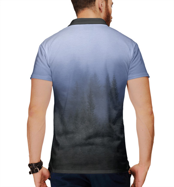 Мужское поло с изображением Туманный лес цвета Белый