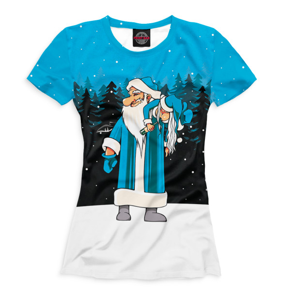 Женская футболка с изображением Дед Мороз со Снегуркой цвета Белый