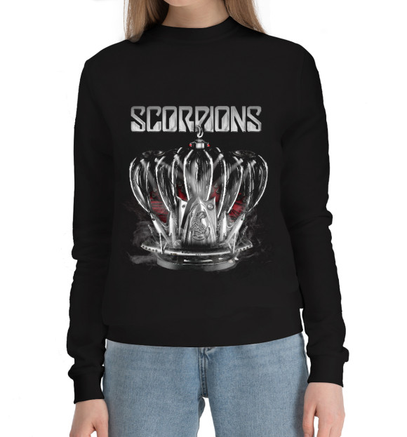 Женский хлопковый свитшот с изображением Scorpions цвета Черный