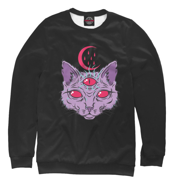 Мужской свитшот с изображением Devil Cat цвета Белый