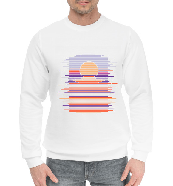 Мужской хлопковый свитшот с изображением Geometric Sunset цвета Белый