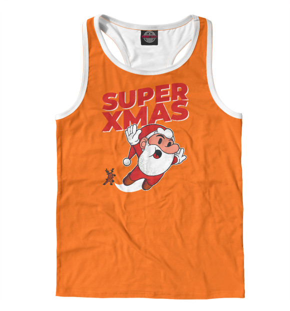 Мужская майка-борцовка с изображением Super Christmas цвета Белый