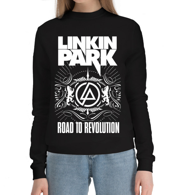Женский хлопковый свитшот с изображением Linkin Park цвета Черный