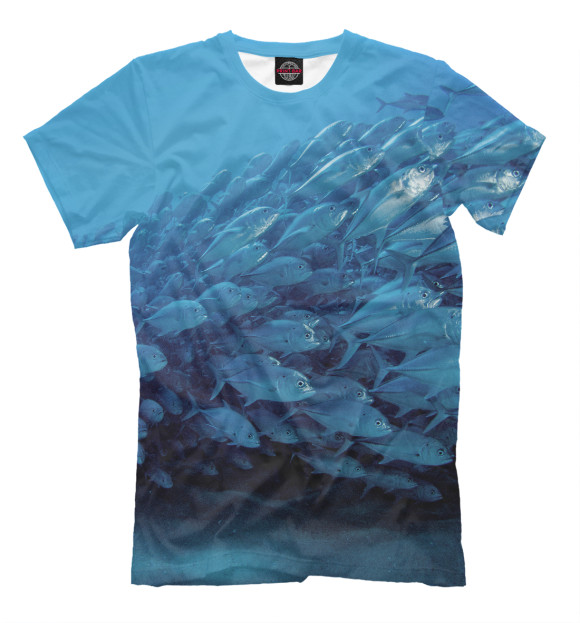 Мужская футболка с изображением Косяк рыбы цвета Белый