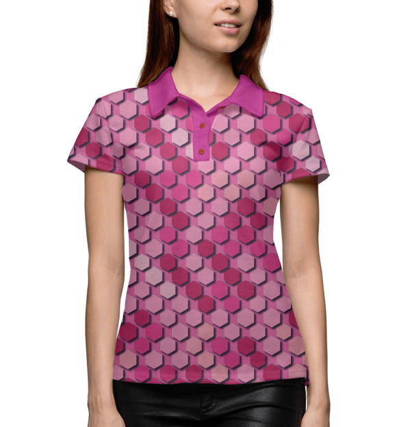 Женское поло с изображением Розовый камуфляж цвета Белый