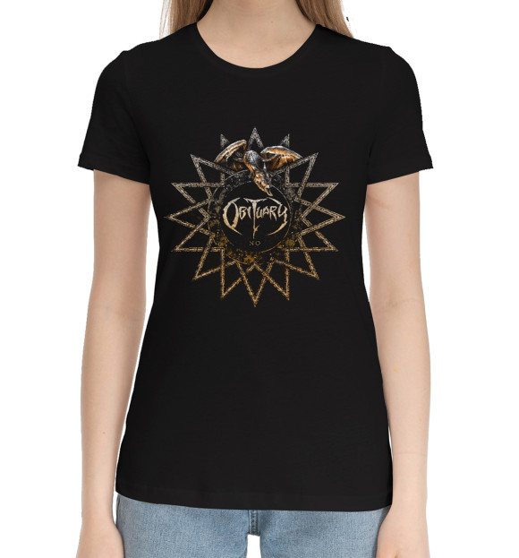 Женская хлопковая футболка с изображением Obituary цвета Черный