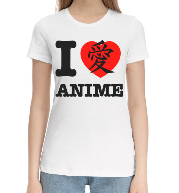 Женская хлопковая футболка с изображением I like anime цвета Белый