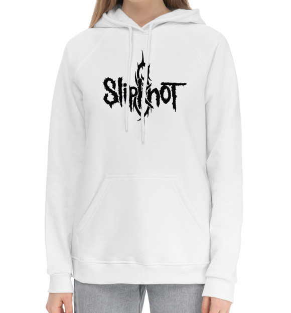 Женский хлопковый худи с изображением Slipknot цвета Белый