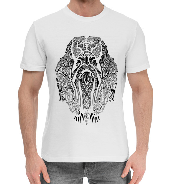 Мужская хлопковая футболка с изображением Воин Медведь цвета Белый