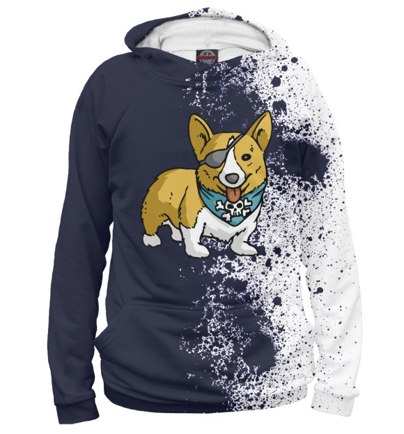 Женское худи с изображением Pirate Corgi цвета Белый