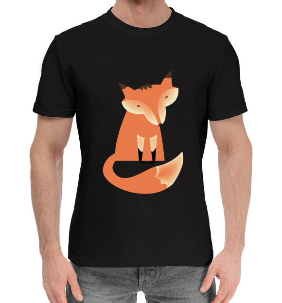 Мужская хлопковая футболка с изображением Путь лисы цвета Черный